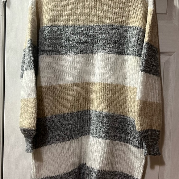 SHEIN | Striped Knit Sweater - Gray, Cream, and Tan | Size M - Picture 3 of 9